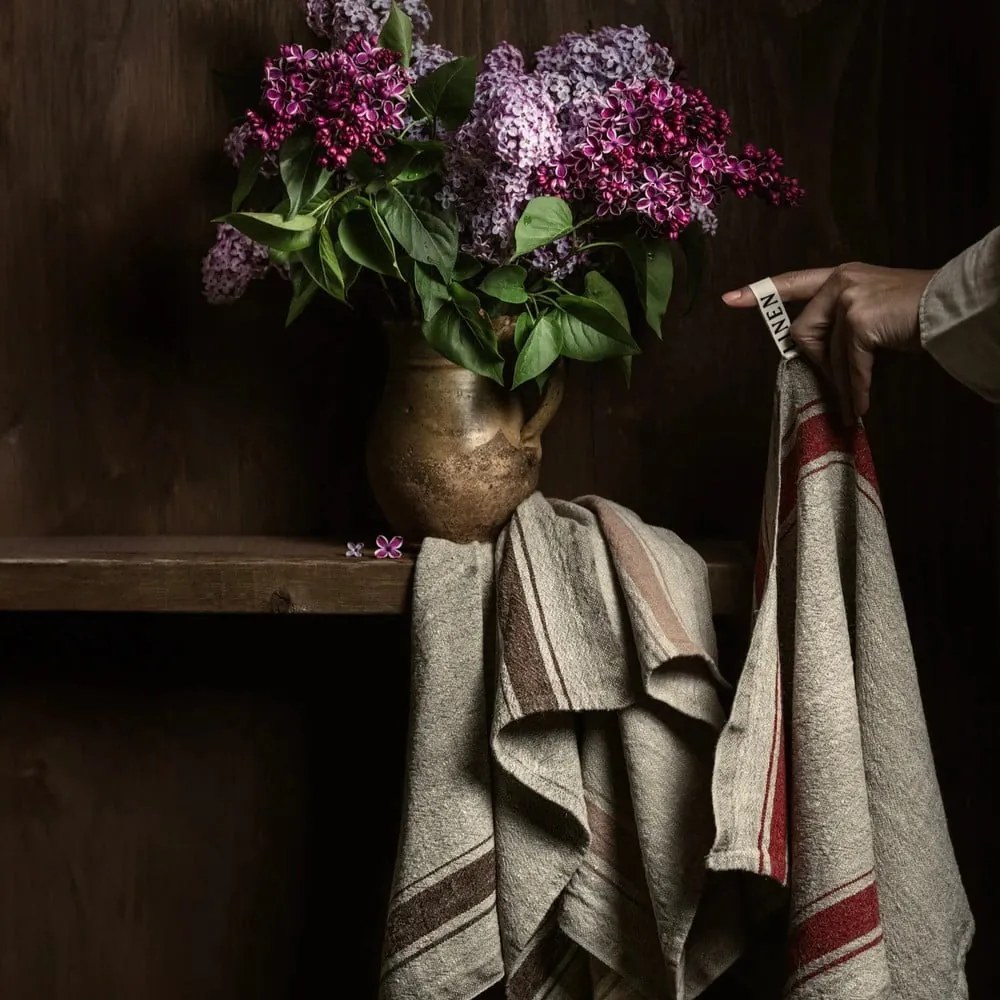 Len konyharuha 40x65 cm Beige Stripe Vintage – Linen Tales