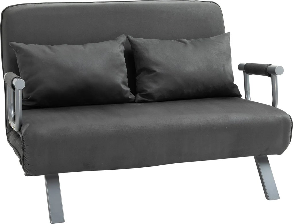 HOMCOM Ággyá alakítható Kanapé Állítható Háttámlával, díszpárnákkal, Velúr megjelenésű, Karfa, Vendégágy, Összecsukható Szék, Nappalihoz, Hálószobához