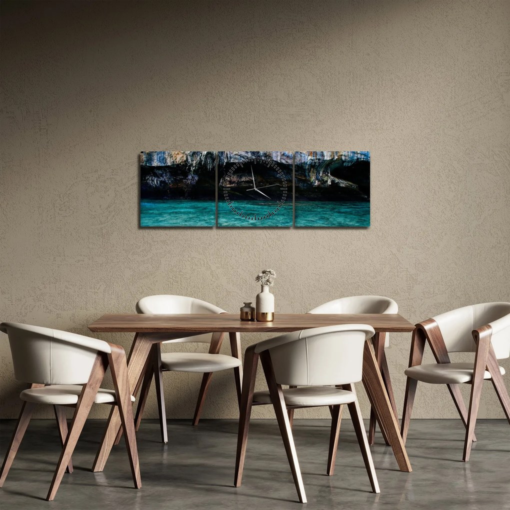 A víz és a sziklák képe (órával) (90x30 cm)