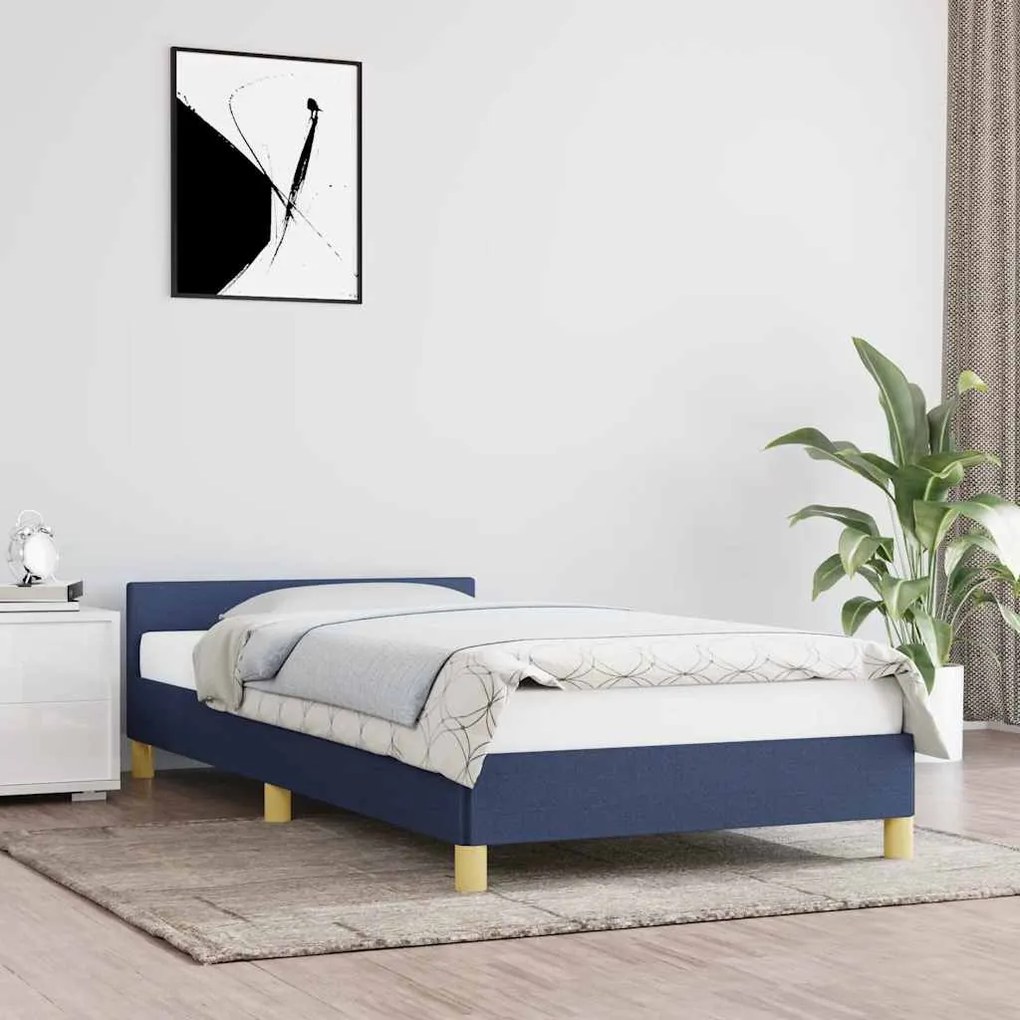 kék szövet ágykeret fejtámlával matrac nélkül 90x200 cm