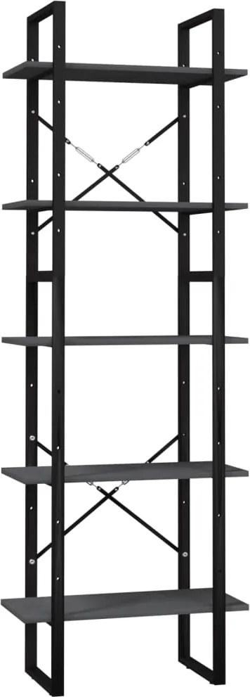 vidaXL ötszintes szürke fenyőfa könyvszekrény 60 x 30 x 175 cm