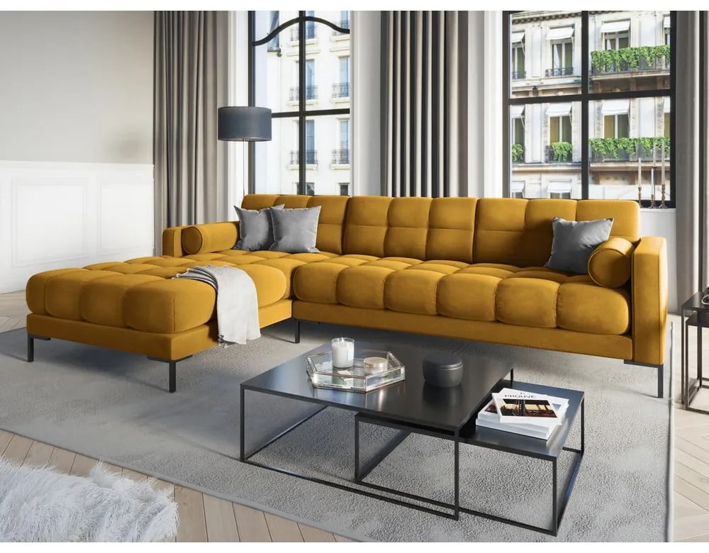 Bali sárga bársony sarokkanapé, bal oldali - Cosmopolitan Design