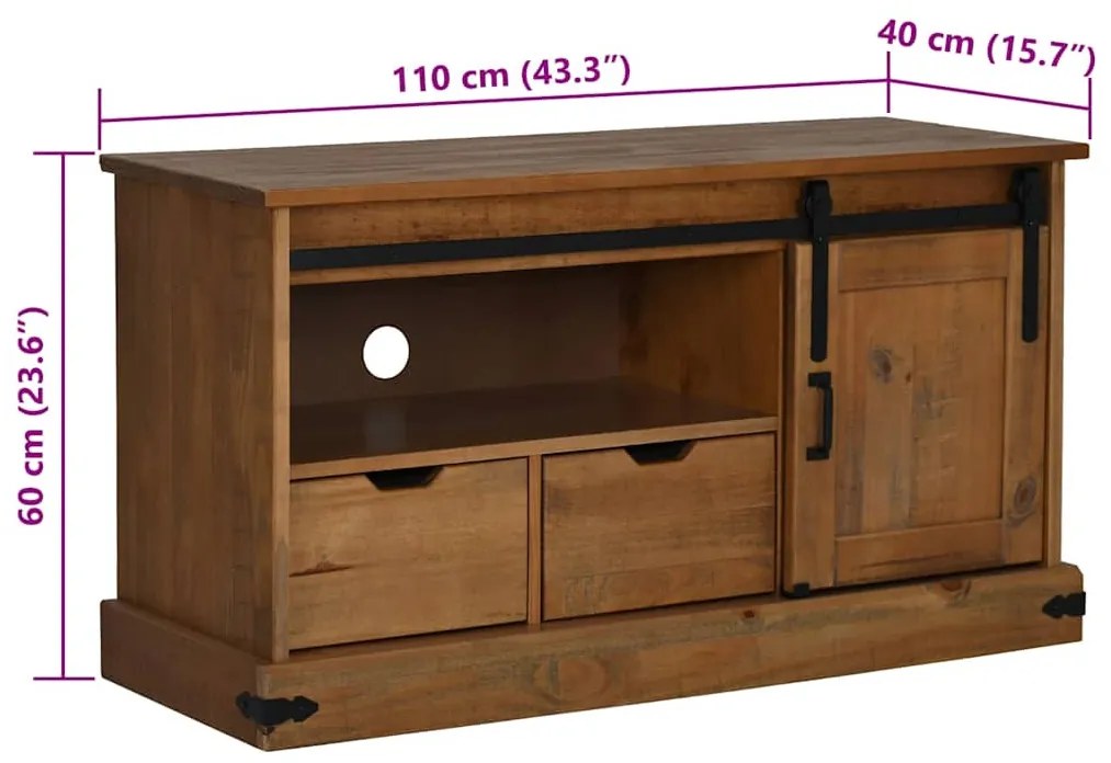 HALDEN tömör fa TV szekrény tolóajtóval 110x40x60 cm