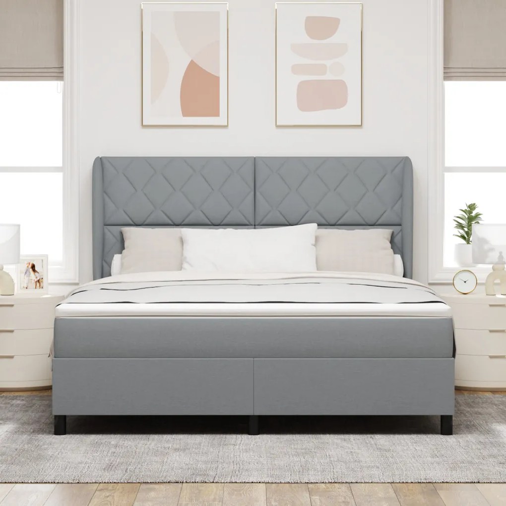 Boxspring Ágy Matraccal - Világosszürke, 180x200 cm, Anyag