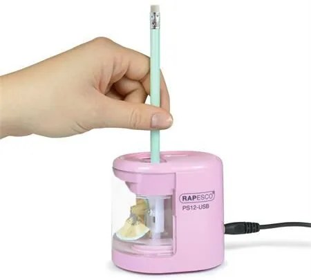 Hegyező, kétlyukú, asztali, elemes, USB töltővel, RAPESCOPS12-USB, világos rózsaszín (IR1446)