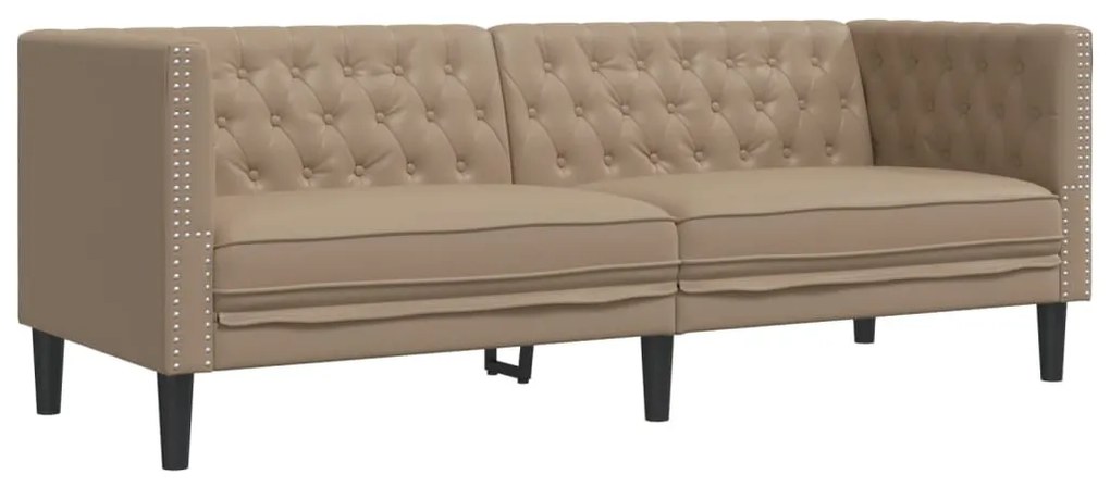 3 személyes kávészínű műbőr Chesterfield kanapé