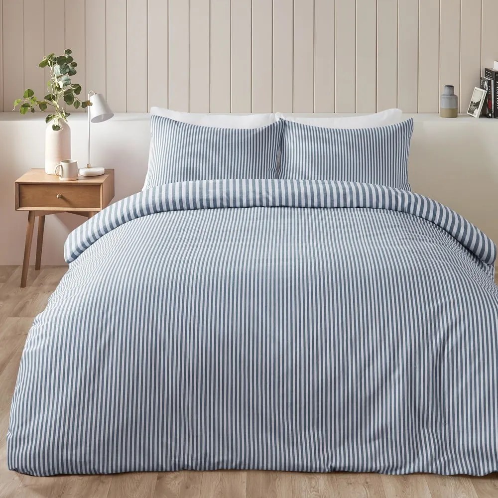 Kék kétszemélyes flanel ágyneműhuzat 200x200 cm Stripe – Catherine Lansfield