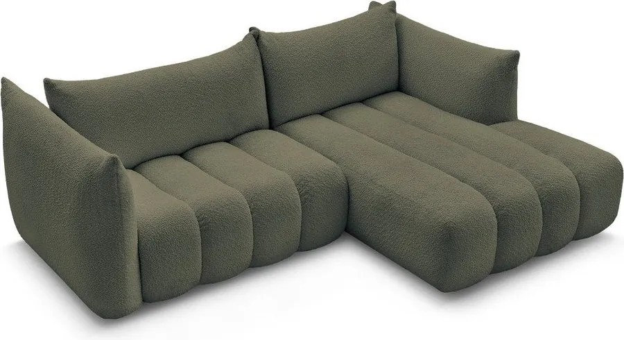 Zöld buklé sarokkanapé (jobb oldali-heverő résszel) Azra – Bobochic Paris