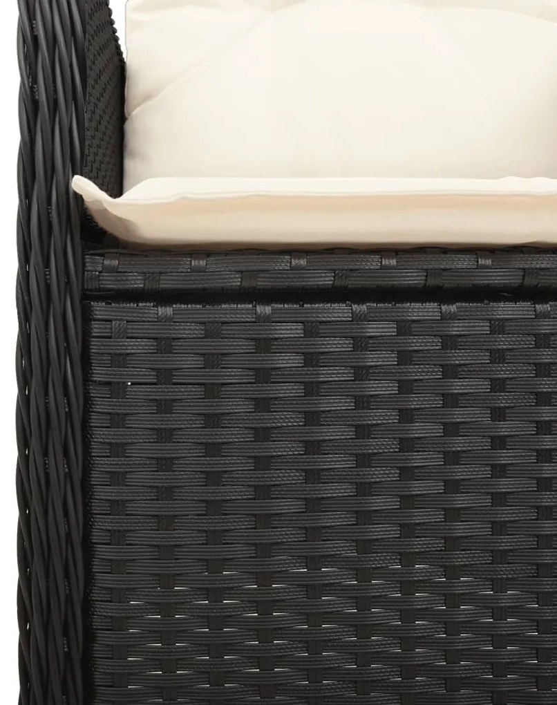 7 részes fekete polyrattan kerti bisztrógarnitúra párnákkal