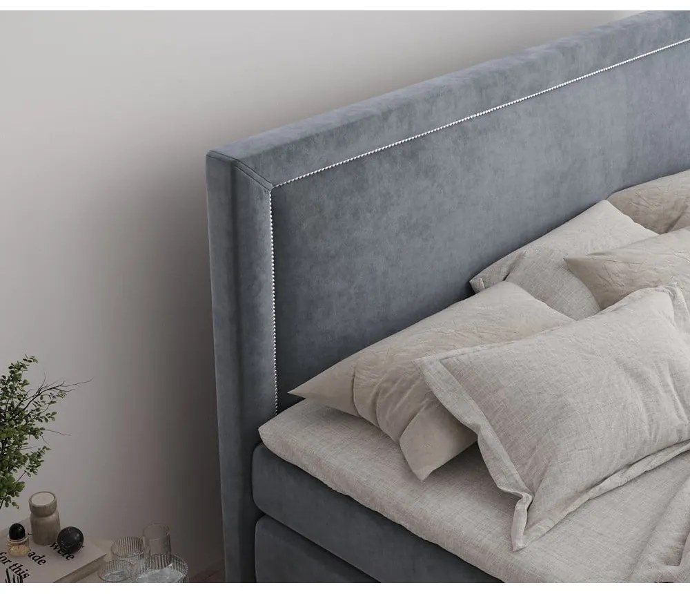 Sötétszürke ágyneműtartós boxspring ágy 140x200 cm Lavenda – Maison de Rêve