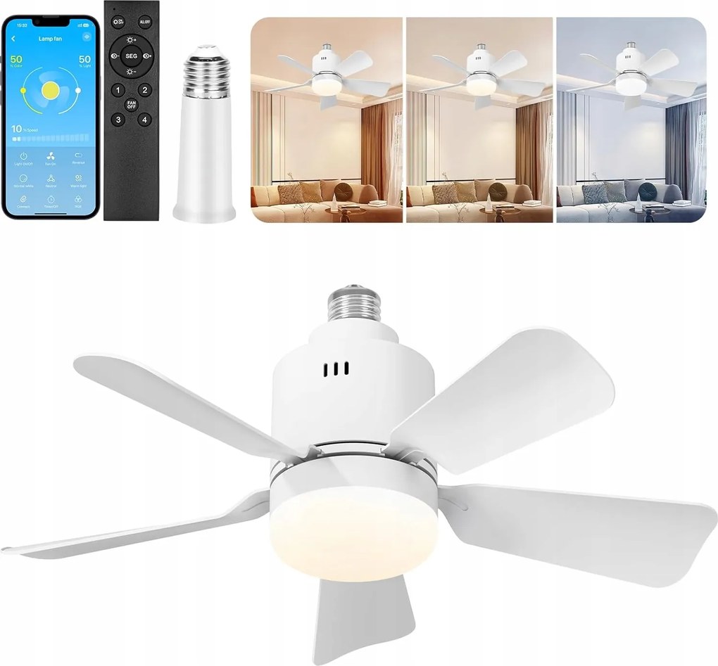 Mennyezeti ventilátor világítással és távirányítóval, E26/E27, 3000K-6500K