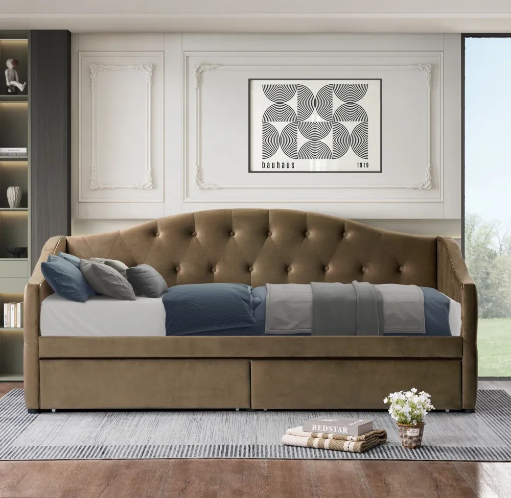 Ágy tárhellyel, 90x200, barna Velvet szövet, ZASKA