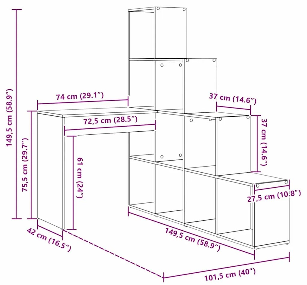 Sarokíróasztal polcokkal Fehér 101,5 x 149,5 x 149,5 cm Faanyag