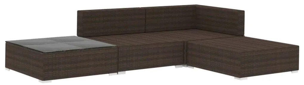 4-részes barna polyrattan kerti bútorszett párnákkal