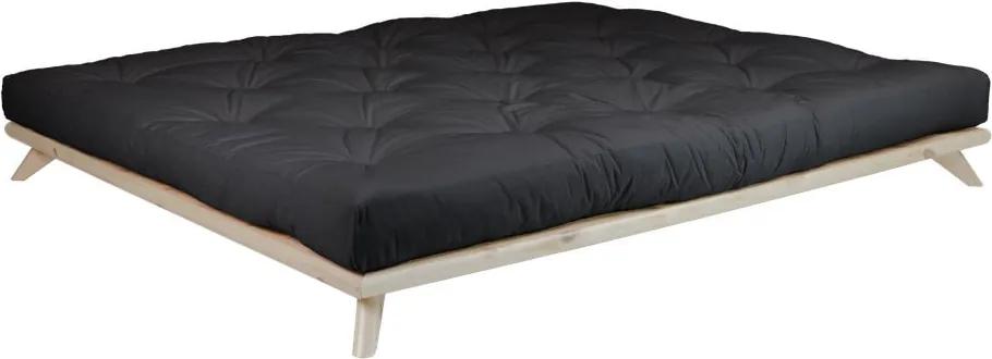 Senza Comfort Mat Natural Clear/Black borovi fenyőfa franciaágy matraccal, 140 x 200 cm - Karup Design