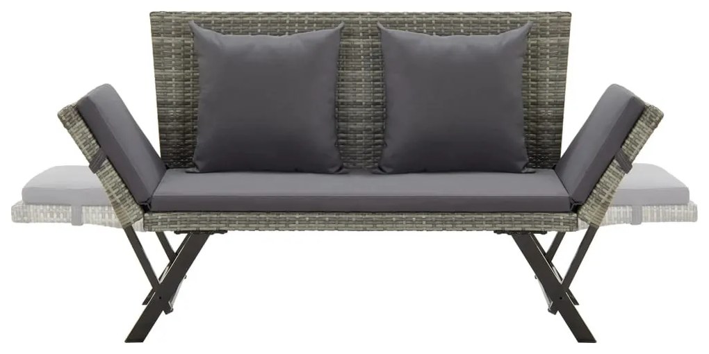 szürke polyrattan kerti pad párnával 176 cm