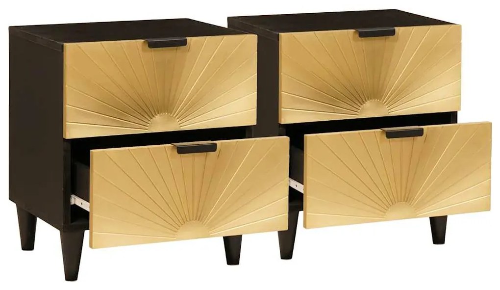 Éjjeli asztal fiókkal 2 pcs Fekete és Arany 40 x 33.5 x 46 cm