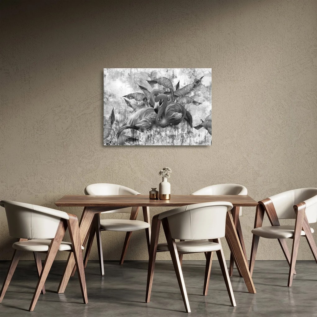 Üveg kép - Flamingók graffiti (70x50 cm)