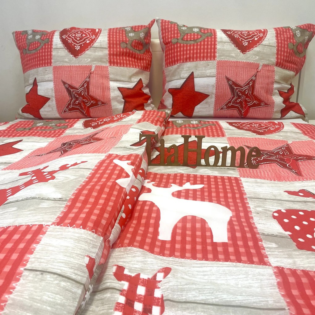 Pamut lepedők Karácsonyi Winter piros TiaHome - 1x Párna 90x70cm, 1x Paplan 140x200cm