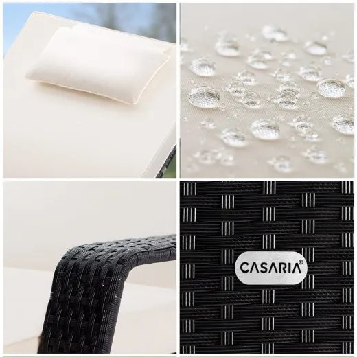 Casaria® Luxus fekvésű nyugágy fekete-krém párnákkal