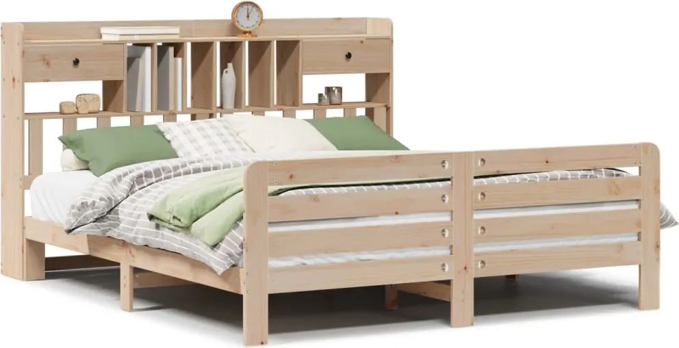 vidaXL tömör fenyőfa könyvespolcos ágy matrac nélkül 180 x 200 cm