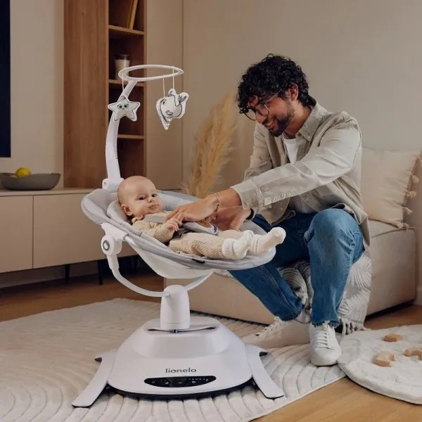 Lionelo - BELLA bébi ringató Grey Concrete, dallammal + távirányító