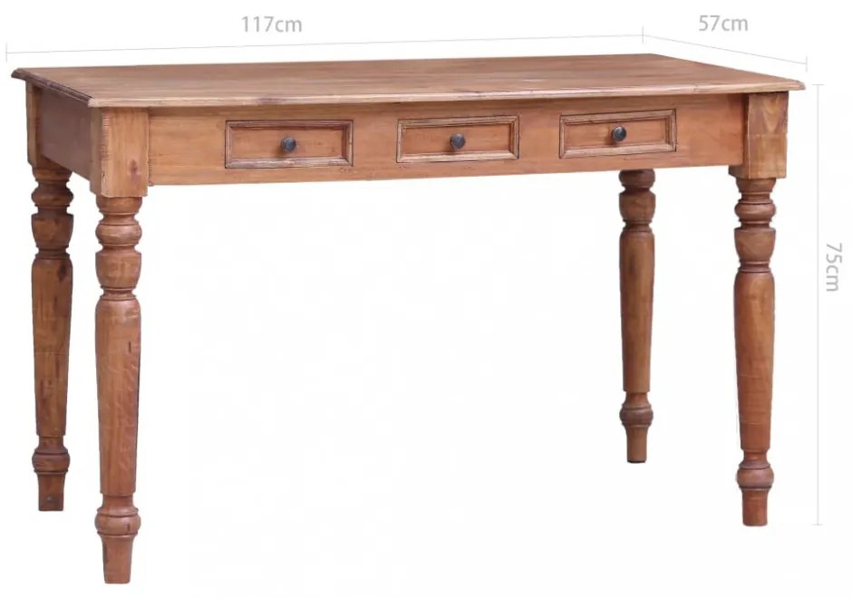 vidaXL tömör mahagóni fa íróasztal fiókokkal 117 x 57 x 75 cm