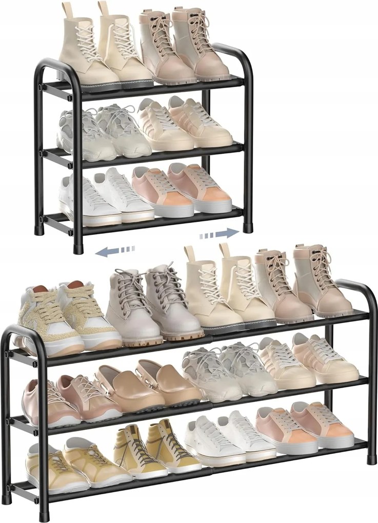 Cipőtartó Állítható Loft Fém Fekete 3 szint 12 pár