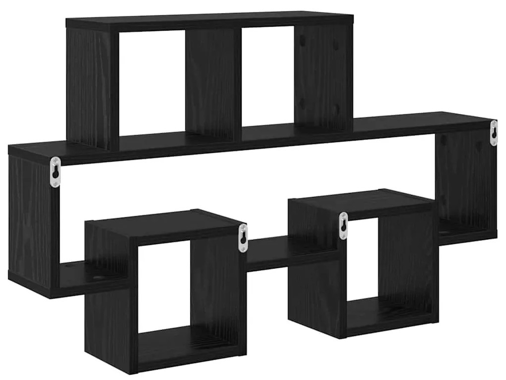 Falpolc polcokkal tárolóval Musta tammi 82 x 15 x 51 cm Faanyag