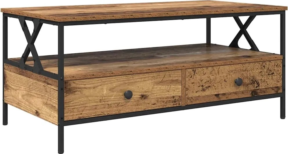 vidaXL Dohányzóasztal with Drawer Régi fa 100 x 51 x 45 cm Faanyag