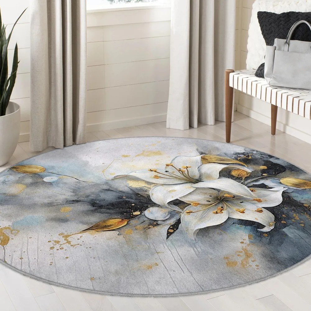Kék-szürke mosható kerek szőnyeg ø 80 cm Golden Lilly – Mila Home