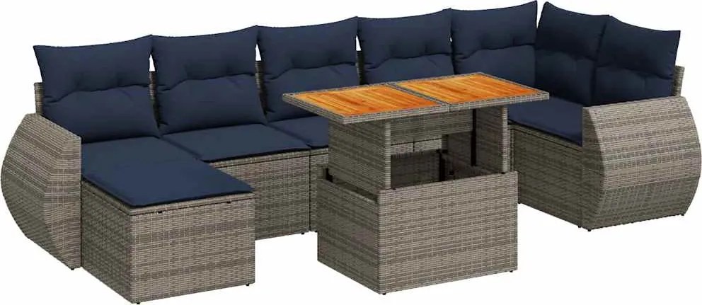 vidaXL 8 részes szürke polyrattan kerti ülőgarnitúra párnákkal