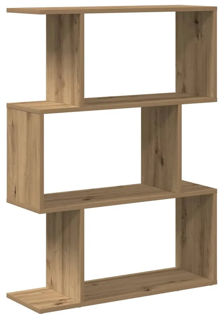3 szintes kézműves tölgy fa elválasztó könyvespolc 70x24x97 cm