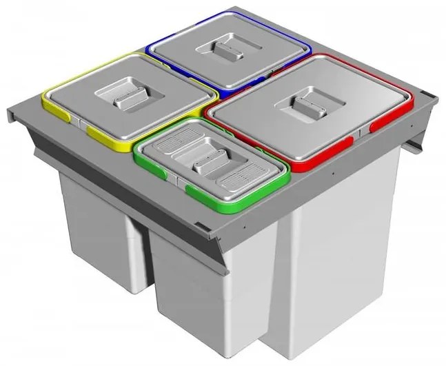Hulladékgyűjtő Elletipi SQUARE 2.0 600, szelektív, frontkihúzású, szürke, 24L + 8L + 2*12L