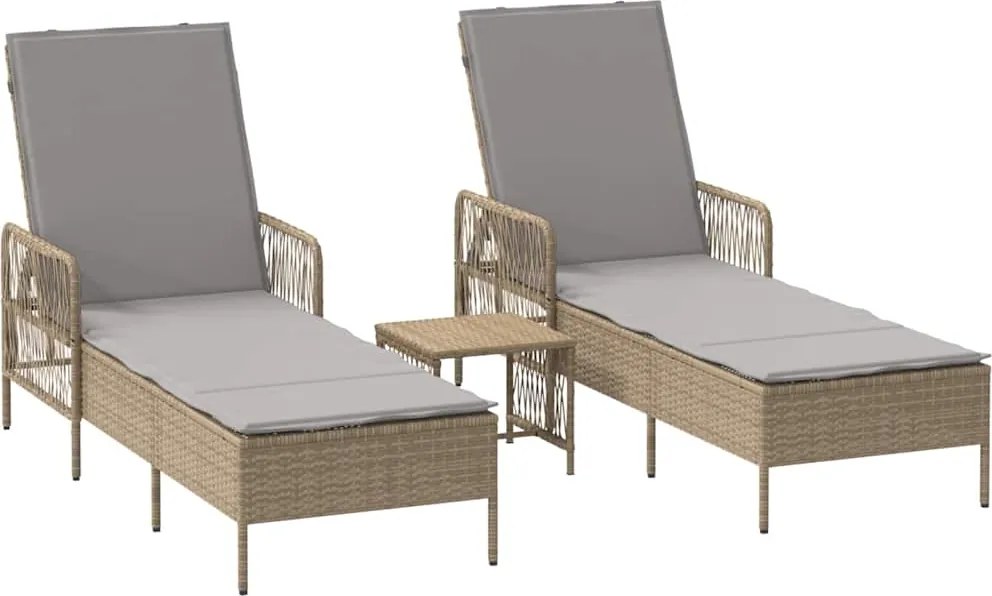 vidaXL Napozó párnával 3 pcs Beige és Világosszürke polirattan