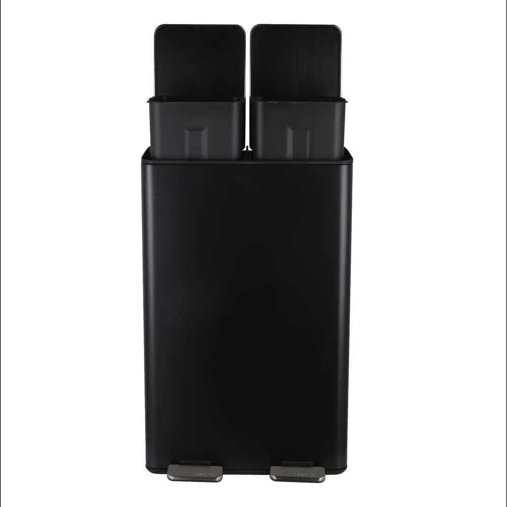 Matt fekete acél szelektív pedálos szemetes 2x30 l Aliya – Spirella