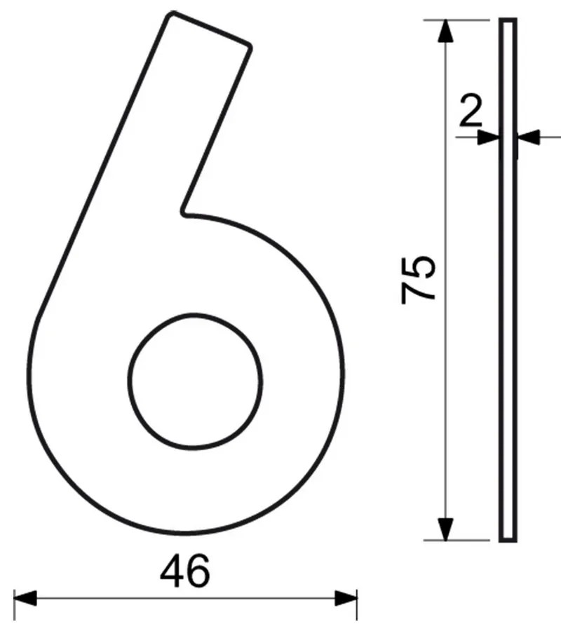 "6" házszám, RN.75L, rozsdamentes acél