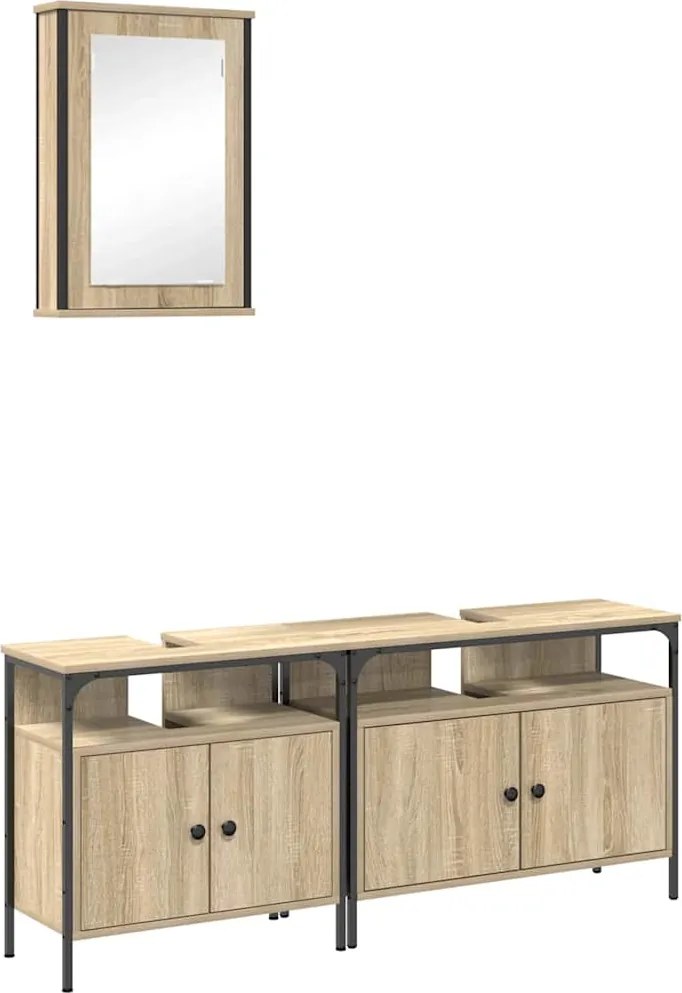 vidaXL Fürdőszoba bútor szett polcokkal tárolóval 3 pcs Barna Faanyag