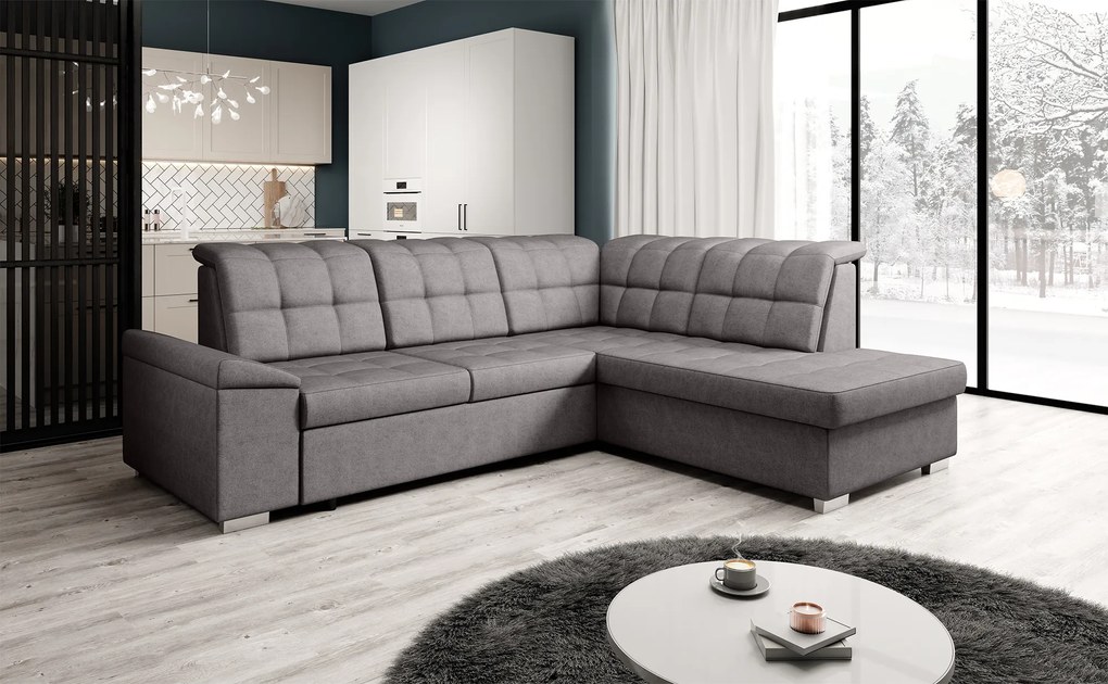 Kinyitható ülőgarnitúra, barnásszürke, jobbos, OREO ROH