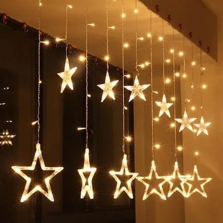 Karácsonyi LED fényfüggöny, LED csillagok, karácsonyi fények, füzér lámpa, Kiscsillag - Nagy Csillag 3m 120 Leddel Fényfüzér