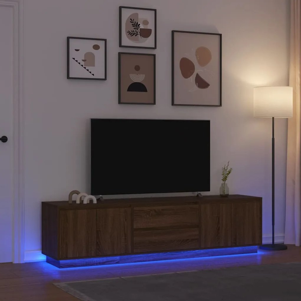 barna tölgyszínű TV-szekrény LED-lámpákkal 193,5x41x50 cm