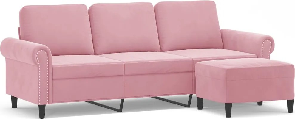 vidaXL 3 személyes rózsaszín bársonykanapé lábtartóval 180 cm