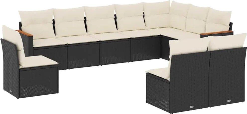 vidaXL 10 részes fekete polyrattan kerti ülőgarnitúra párnákkal