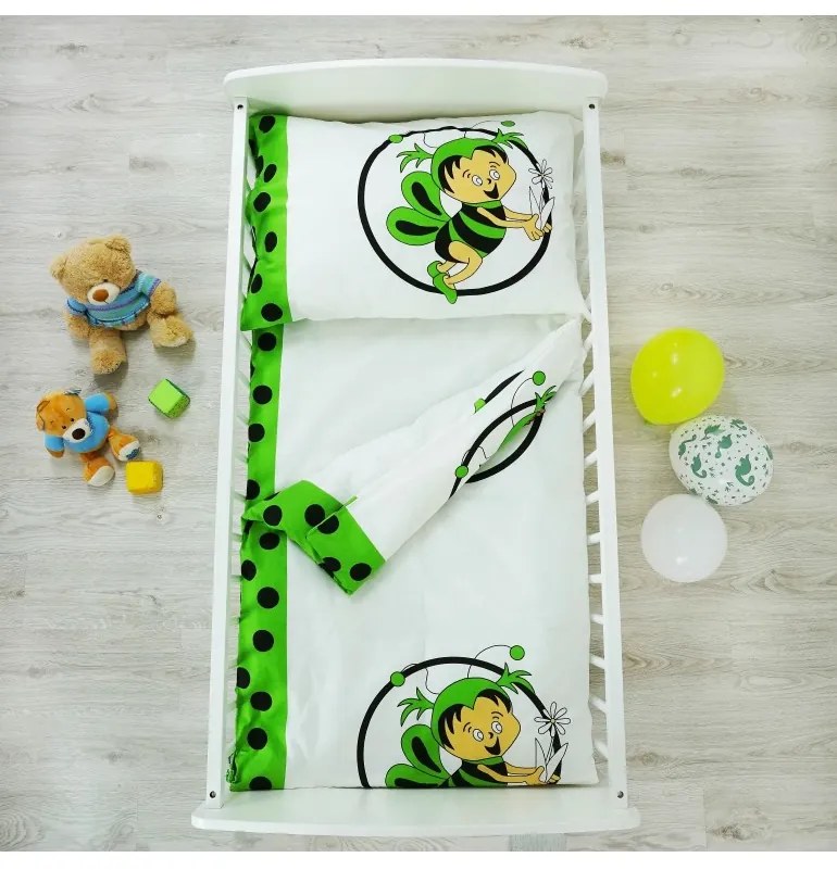 EMI zöld-fehér méhecskés pamut gyermek ágyneműhuzat, A standard egyszemélyes ágy szett tartalma: 1x 140x200 + 1x 70x90