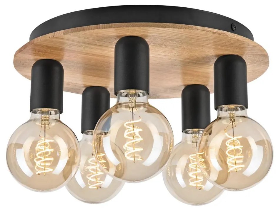 Mennyezeti lámpa DUSTY 5xE27/15W/230V átm. 34 cm tölgy/fekete