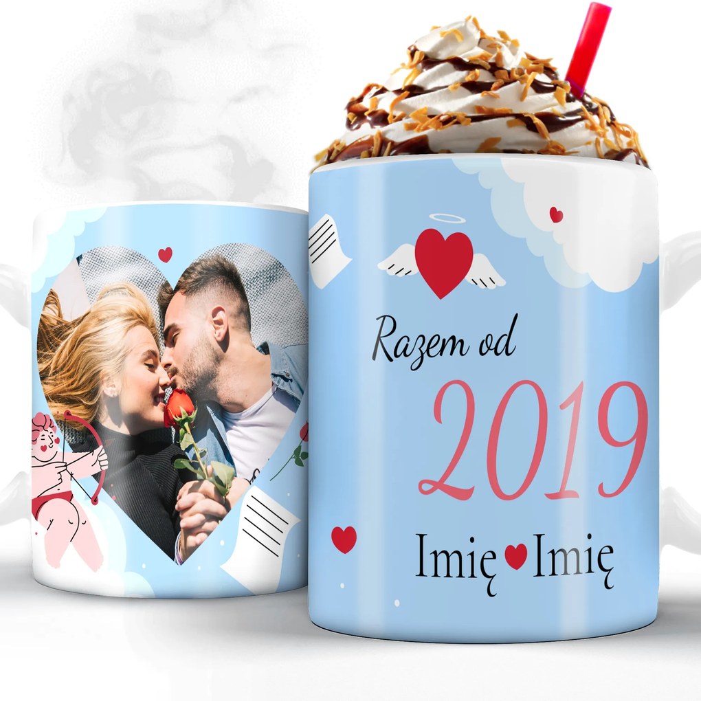 Bögre Együtt *egy Évtől* Az Ön Fényképével Személyre szabott Valentin napi ajándék