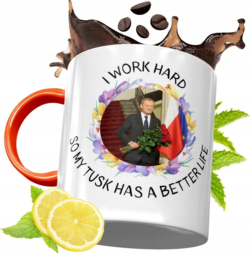 Donald Tusk Narancssárga Bögre Ajándék, fényképes nyomattal