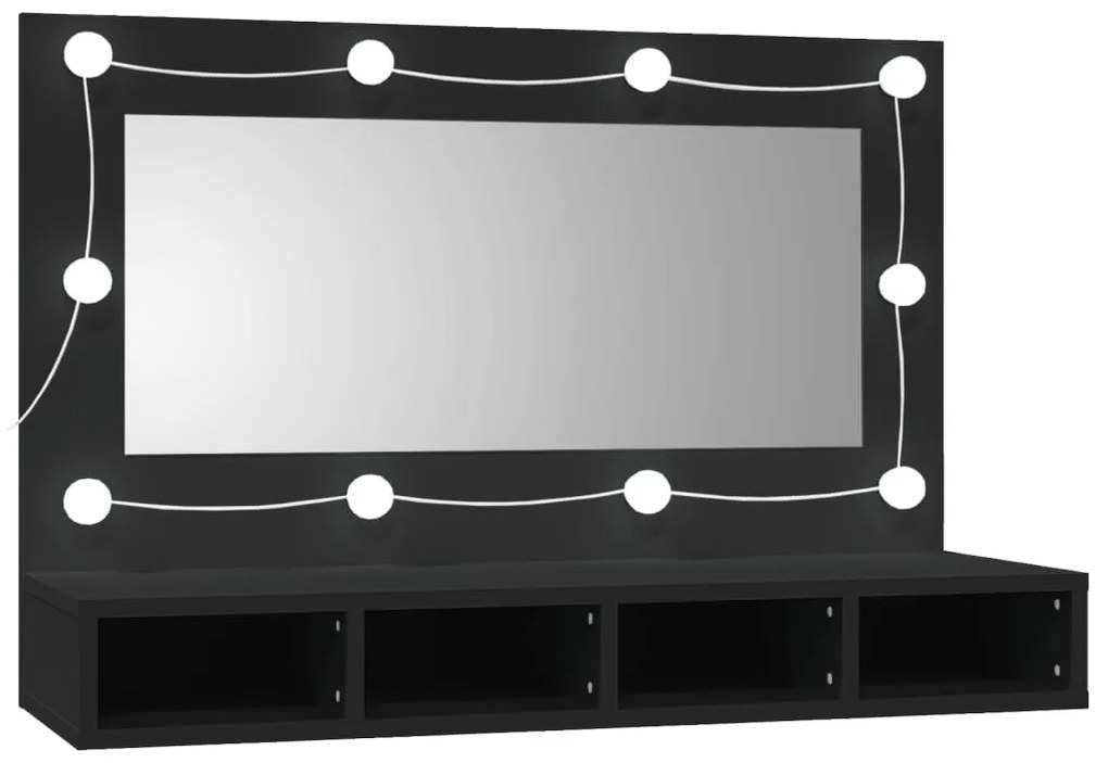 fekete tükrös szekrény LED-ekkel 90x31,5x62 cm