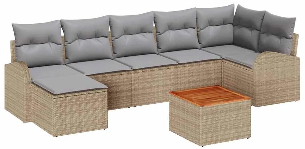 vidaXL Kerti Kanapé Szett 8 pcs Beige és Világosszürke polirattan