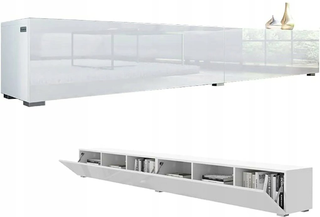 Rtv szekrény Kira 280 (2x140) cm Tv szekrény Front Akril Fényes Fehér